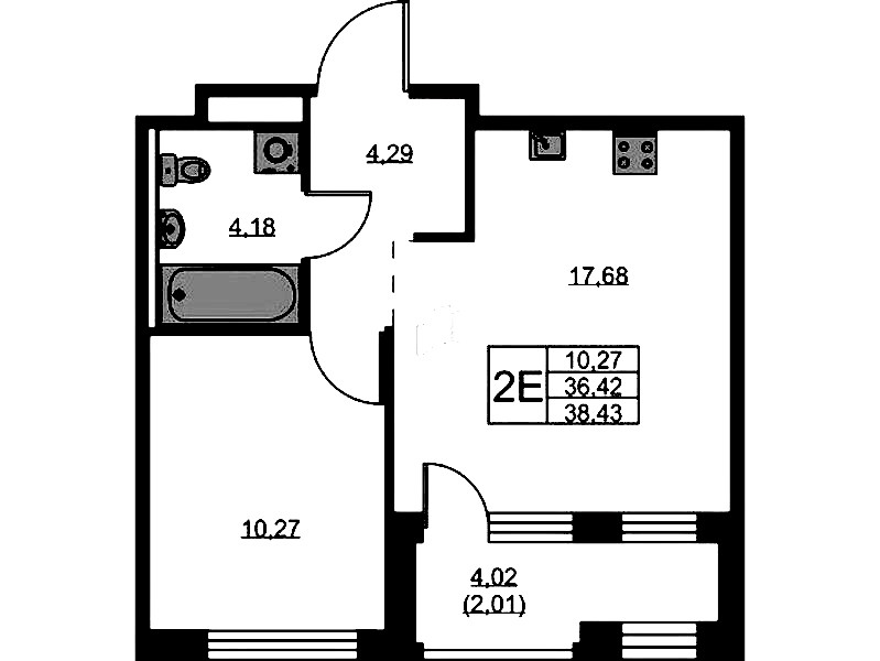 1-комнатная квартира 38.43 м², 7/9 эт., ЖК «GloraX Новоселье»